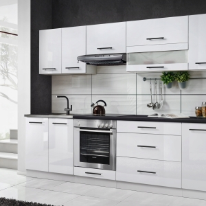 MEBLE KUCHENNE KUCHNIA BIAŁY POŁYSK Z BLATEM ZESTAW SZAFKI 260CM MARCO