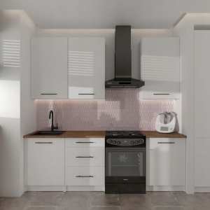 Meble kuchenne FLIP 240 cm nowoczesne biały mat z blatem